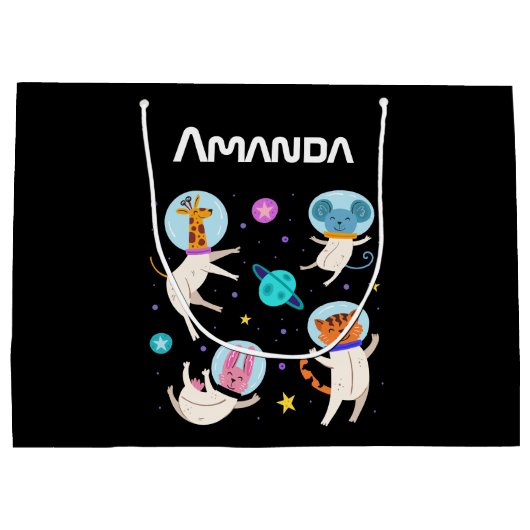 かわいい宇宙飛行士の動物が宇宙 ラージペーパーバッグ (裏面)