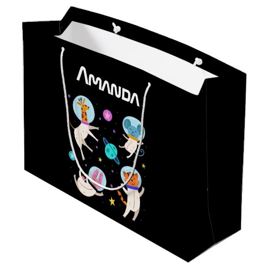 かわいい宇宙飛行士の動物が宇宙 ラージペーパーバッグ (裏面アングル)