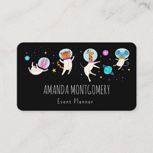かわいい宇宙飛行士の動物が宇宙 名刺 (正面)