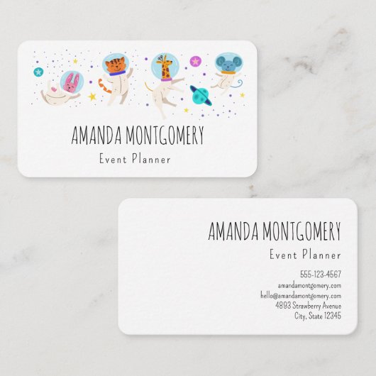 かわいい宇宙飛行士の動物が宇宙 名刺 (正面/裏面)