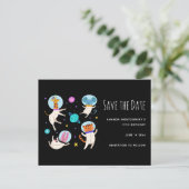 かわいい宇宙飛行士の動物の宇宙は日付を保存 インビテーションポストカード (スタンド正面)