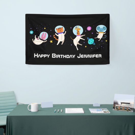 かわいい宇宙飛行士の動物の宇宙誕生日 横断幕 (トレードショー)