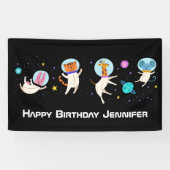 かわいい宇宙飛行士の動物の宇宙誕生日 横断幕 (横)