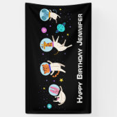 かわいい宇宙飛行士の動物の宇宙誕生日 横断幕 (縦)