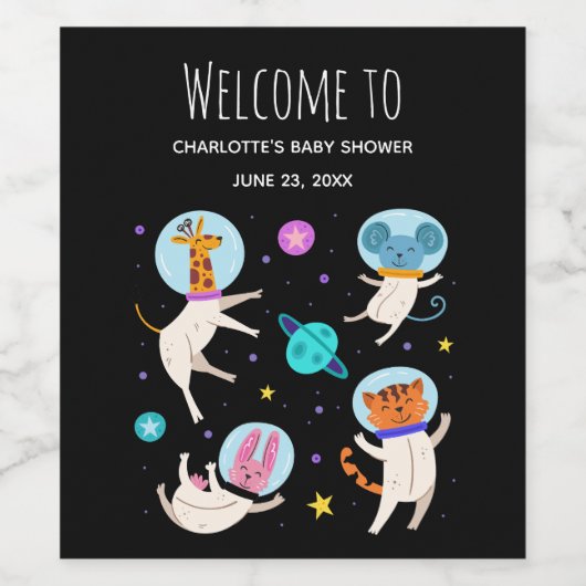 かわいい宇宙飛行士の動物の宇宙-イベント歓迎 ワインラベル (シングルラベル)