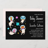 かわいい宇宙飛行士の動物を宇宙の赤ちゃんシャワー 招待状 (正面/裏面)