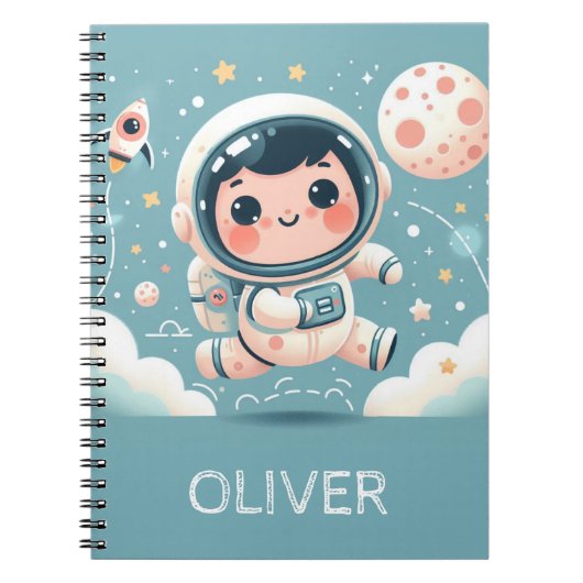 かわいい宇宙飛行士の子供が宇宙にいる オーダーメイド ノートブック (正面)