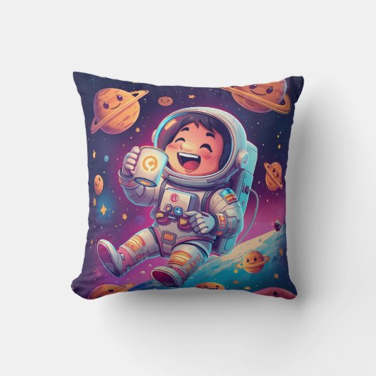 かわいい宇宙飛行士の子供用枕 – 宇宙冒険の夢 クッション (正面)