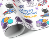 かわいい宇宙飛行士の宇宙子供の誕生日 ラッピングペーパー (ロールコーナー)