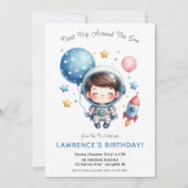 かわいい宇宙飛行士の宇宙1歳の誕生日 招待状 (正面)