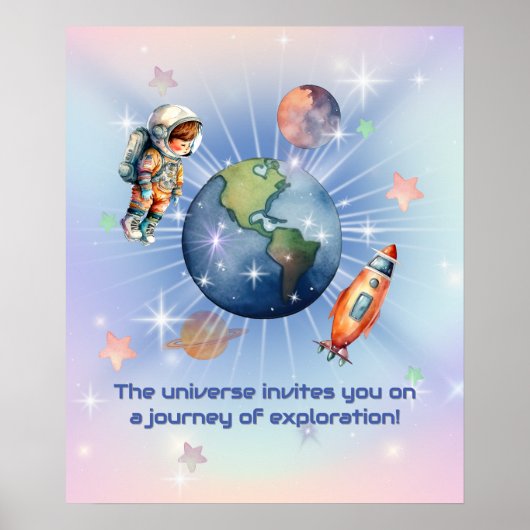 かわいい宇宙飛行士の少年が宇宙で ポスター (正面)