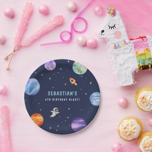 かわいい宇宙飛行士の惑星バースデーパーティーの水色 ペーパープレート (パーティー)