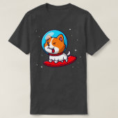 かわいい宇宙飛行士の犬のサーフィン宇宙漫画 Tシャツ (デザイン正面)