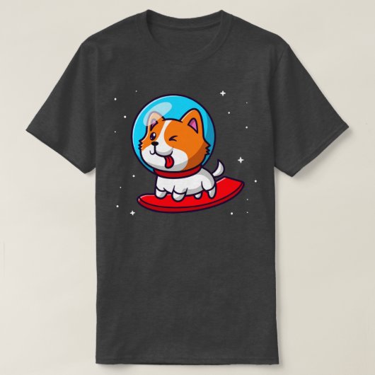 かわいい宇宙飛行士の犬のサーフィン宇宙漫画 Tシャツ (デザイン正面)
