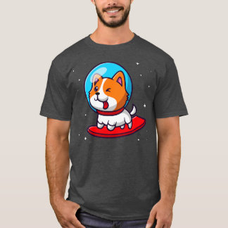 かわいい宇宙飛行士の犬のサーフィン宇宙漫画 Tシャツ