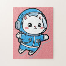 かわいい宇宙飛行士の猫のカスタムフォトジグソーパズル