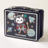 かわいい宇宙飛行士の猫の宇宙 メタルランチボックス (裏面)