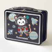かわいい宇宙飛行士の猫の宇宙 メタルランチボックス (正面)