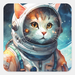 かわいい宇宙飛行士の猫 スクエアシール