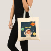 かわいい宇宙飛行士の男の子 銀河 宇宙 トートバッグ (正面(商品))