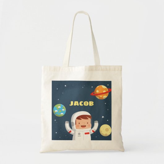 かわいい宇宙飛行士の男の子 銀河 宇宙 トートバッグ (正面)