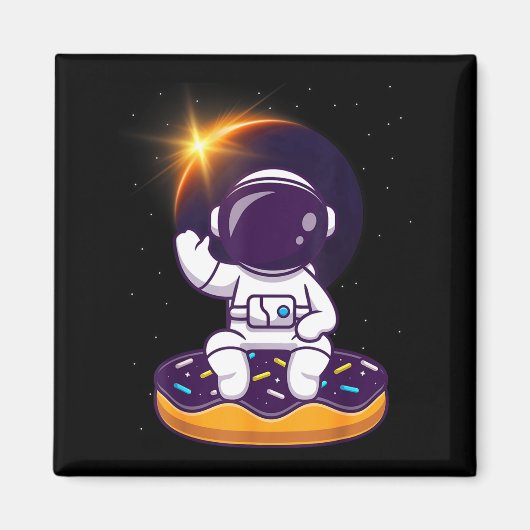 かわいい宇宙飛行士の皆既日食ドーナツ マグネット (正面)