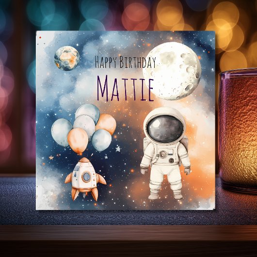 かわいい宇宙飛行士の誕生日招待状 カード