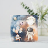 かわいい宇宙飛行士の誕生日招待状 カード (スタンド正面)