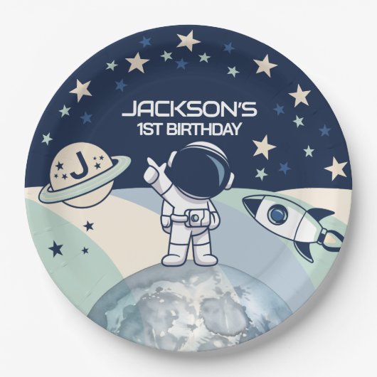 かわいい宇宙飛行士の誕生日 ペーパープレート (正面)