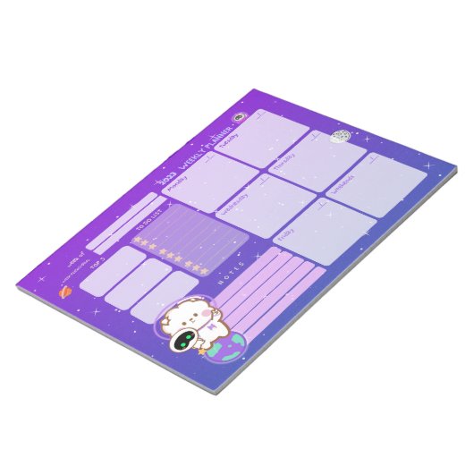 かわいい宇宙飛行士ウィークリープランナー ノートパッド (アングル)