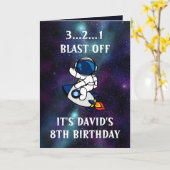 かわいい宇宙飛行士グリーンパープル銀河系8誕生日 カード (黄色い花)