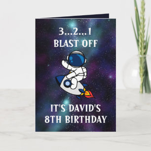 かわいい宇宙飛行士グリーンパープル銀河系8誕生日 カード