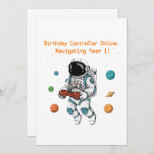 かわいい宇宙飛行士ゲーマー1歳の誕生日 | ナビゲーション 招待状 (正面/裏面)