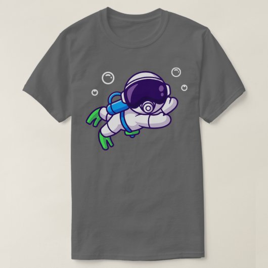 かわいい宇宙飛行士シュノーケリング漫画 Tシャツ (デザイン正面)