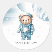 かわいい宇宙飛行士テディベア誕生日パーティー ラウンドシール (正面)