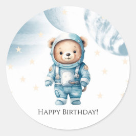 かわいい宇宙飛行士テディベア誕生日パーティー ラウンドシール