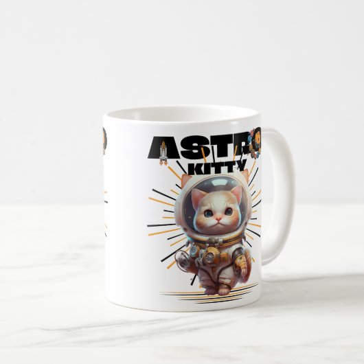 かわいい宇宙飛行士ネコ |アストロ子猫 |宇宙猫 コーヒーマグカップ (正面右)
