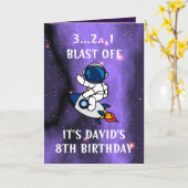 かわいい宇宙飛行士パープルブラック銀河系8誕生日 カード (黄色い花)