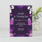 かわいい宇宙飛行士ファースト誕生日招待状 招待状 (スタンド正面)