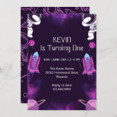 かわいい宇宙飛行士ファースト誕生日招待状 招待状 (正面/裏面)