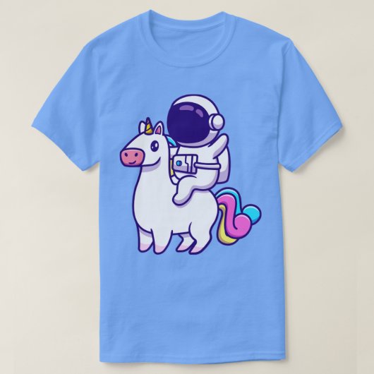 かわいい宇宙飛行士ユニコーン馬の漫画 Tシャツ (デザイン正面)