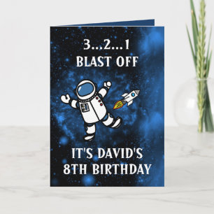 かわいい宇宙飛行士ロケットブルー銀河系8誕生日 カード