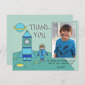 かわいい宇宙飛行士ロケットボーイありがとう誕生日写真 ポストカード (正面/裏面)