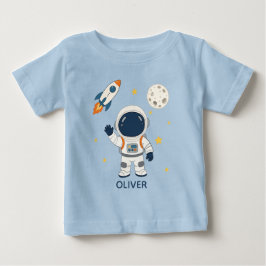 かわいい宇宙飛行士ロケット月宇宙冒険の名前 ベビーTシャツ
