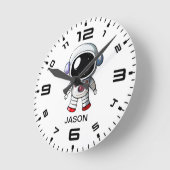 かわいい宇宙飛行士名前をカスタムするボーイズ腕時計 ラウンド壁時計 (傾斜)