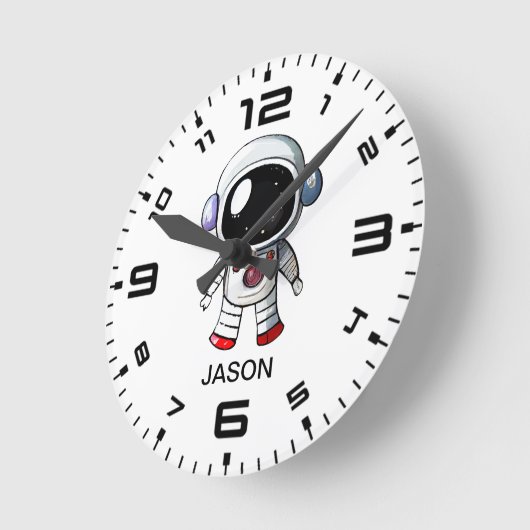 かわいい宇宙飛行士名前をカスタムするボーイズ腕時計 ラウンド壁時計 (傾斜)