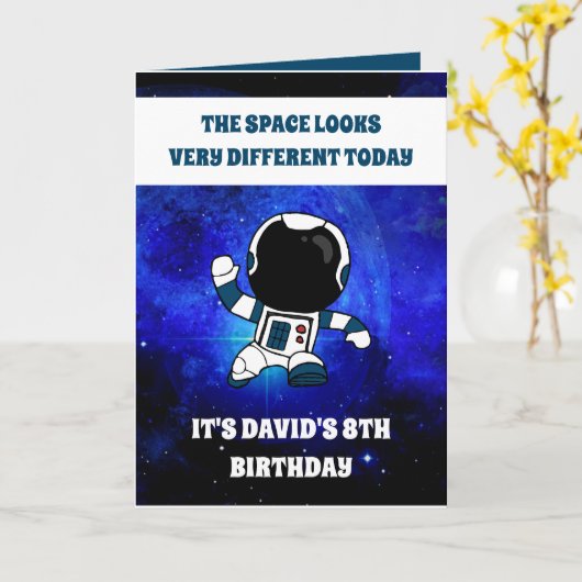 かわいい宇宙飛行士宇宙ブルー宇宙8誕生日 カード (黄色い花)