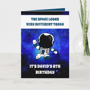かわいい宇宙飛行士宇宙ブルー宇宙8誕生日 カード