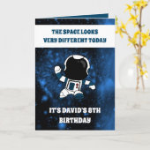 かわいい宇宙飛行士宇宙ブルー銀河系キッズ第8誕生日 カード (黄色い花)