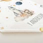 かわいい宇宙飛行士宇宙モノグラムボーイズ シェルパブランケット (3/4)